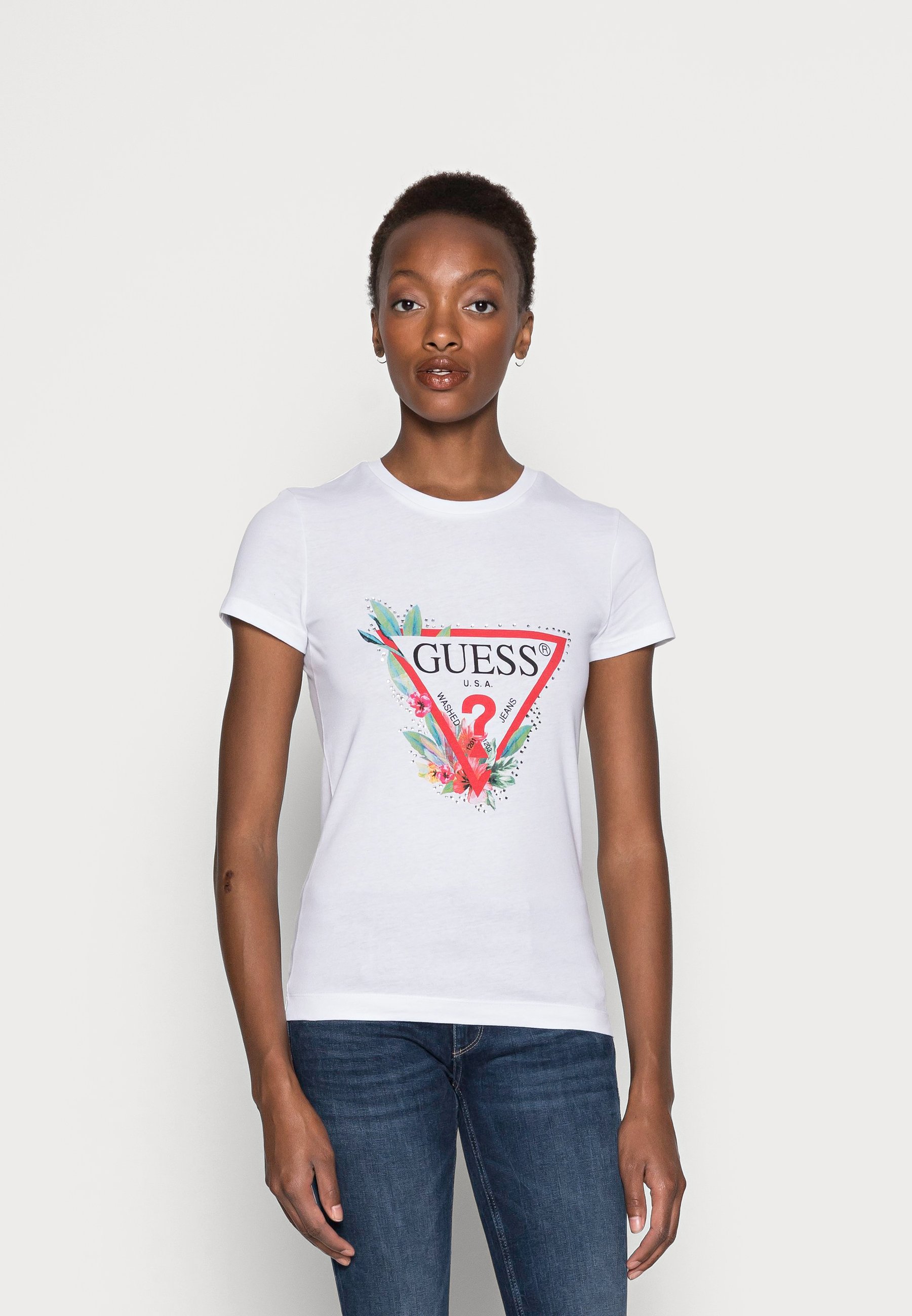 Guess SS CN NORA TEE - T-shirt imprimé - pure white/blanc - ZALANDO.FR