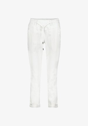 Hvide bomuldsblandingsbukser med snøre i taljen, to side lommer og omslåede manchetter. Glat tekstur med en skræddersyet pasform.