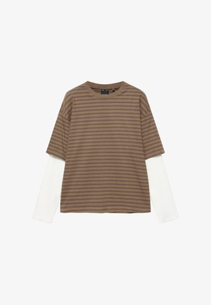 PULL&BEAR, DOUBLE-LAYER LONG SLEEVE - T-SHIRT - Maglietta a manica lunga - mottled brown