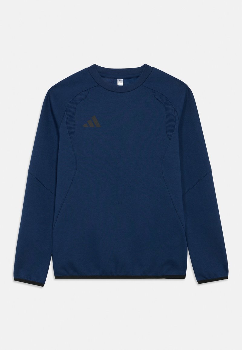 Μπλε ναυτικού φούτερ με στρογγυλή λαιμόκοψη, μακριά μανίκια και υφασμάτινες υφές στα πλαϊνά πάνελ. Διαθέτει σκούρο χρυσό λογότυπο στο στήθος. Μαλακό ύφασμα.