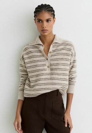 REGULAR FIT - EVANA STRIPE BUTTONED - Top s dlhým rukávom - neutral brown