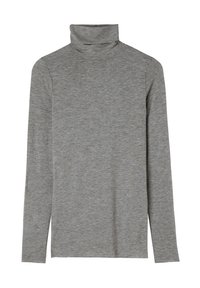 Grå långärmad polotröja i mjukt, texturerat tyg med en figurnära design och minimal sömdetaljering.