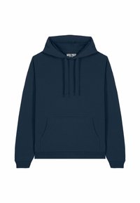 Felpa con cappuccio blu navy con tasca a marsupio frontale e cappuccio con cordino, etichettata "Mira Paris" all'interno del colletto.