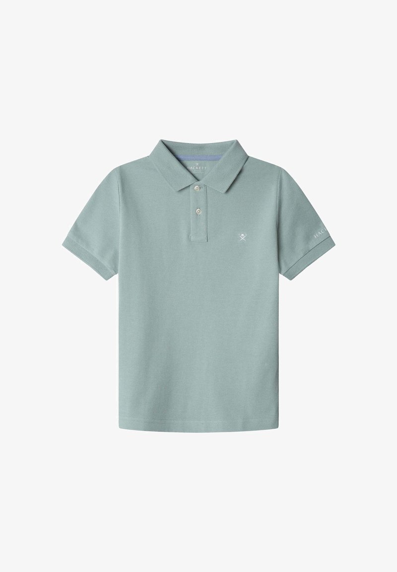 Bledozelená polo košeľa s klasickým golierom, tromi gombíkmi a krátkymi rukávmi. Obsahuje jemné logo na ľavej hrudi a rukáve.