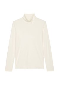 Langärmliges Turtleneck-Oberteil in Cremefarbe, aus glattem Stoff mit enganliegendem Design. Verfügt über einen hohen Kragen und einen geraden Saum.
