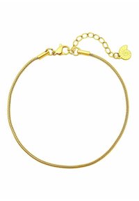 Pulsera de color dorado con un diseño trenzado, que presenta un cierre de langosta y una extensión de cadena. Incluye un charm en espiral decorativo.