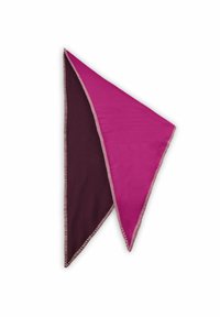 Écharpe triangulaire avec un côté rose et un côté bordeaux, présentant des coutures contrastées le long des bords. Fabriquée en tissu doux et léger.