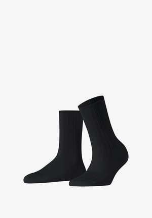 Schwarze Baumwollmischsocken mit gerippter Textur und verstärkter Spitze, in mittellanger Ausführung mit elastischen Bündchen für einen sicheren Sitz.