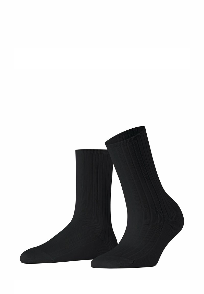 Schwarze Baumwollmischsocken mit gerippter Textur und verstärkter Spitze, in mittellanger Ausführung mit elastischen Bündchen für einen sicheren Sitz.