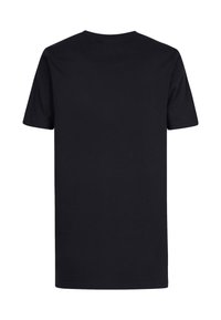 Zwarte T-shirt met korte mouwen, van katoen, ronde hals, eenvoudig ontwerp, geen afbeeldingen of patronen, normale pasvorm, gladde textuur.
