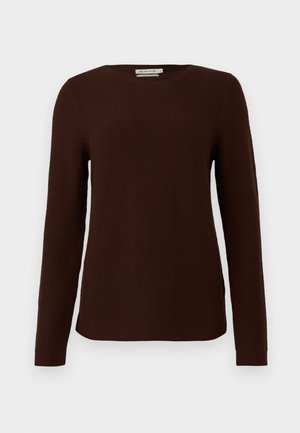 Braunes Langarmshirt mit gerippter Textur, Rundhalsausschnitt und seitlichen Schlitzen am Saum für eine lässige Passform.