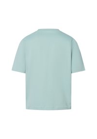 Korte mouwen, licht aqua katoen T-shirt met een ronde hals, met een gladde textuur en een eenvoudig, onversierd ontwerp.