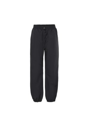 Pantalon noir à taille élastique avec cordon et poignets élastiques, coupe ample et jambes droites.