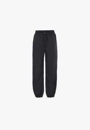 Pantaloni neri con vita elastica, coulisse e polsini elastici, vestibilità larga e gambe dritte.