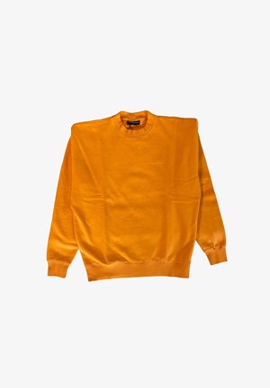 Orange sweatshirt, crew neck design, long sleeves, and ribbed cuffs. Features subtle branding in the same color across the chest.