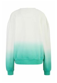 Übergroßes Sweatshirt in Creme, das zum Saum hin in Teal übergeht. Hergestellt aus weichem Material mit gerippten Bündchen und Halsausschnitt. Bietet eine lockere Passform.