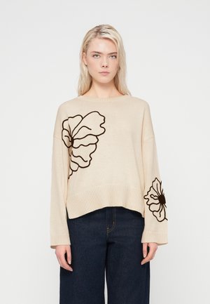 ONLPETRA FLOWER  O NECK - Pullover - birch/black