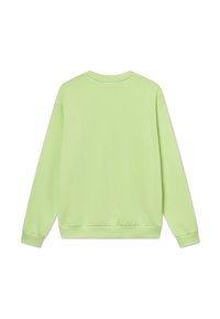 Sudadera verde claro hecha de material suave, con escote redondo, mangas largas y puños y dobladillo acanalados. Diseño sencillo.