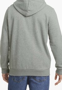Felpa grigia con un tessuto morbido e texturizzato. Presenta un grande cappuccio, maniche lunghe e orlo e polsini a costine. Vista posteriore mostrata.