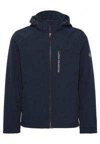 Tummansinisestä hupparista, joka on valmistettu pehmeästä kankaasta, löytyy vetoketjukiinnitys, sivutaskut ja logodetaili hihassa. Tasainen pinta ja kevyt muotoilu.