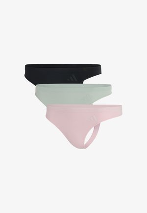 Tre paia di mutandine seamless in nero, verde menta e rosa chiaro. Realizzate in tessuto morbido con un design minimalista e un accento con logo.