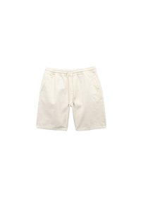 Pantalones cortos de algodón crema con cintura elástica, cordón ajustable y dos bolsillos laterales. Corte recto clásico y textura suave.