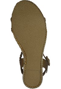 Helle Sandale mit strukturierter Sohle und geflochtener Kante. Die Größe ist mit 37 gekennzeichnet. Verfügt über einen verstellbaren Riemen und eine flache Sohle für Stabilität.