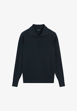 Massimo Dutti, HIGH NECK KNIT SWEATER WITH BUTTON DETAIL - Trui - mottled dark blue