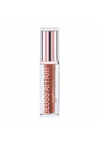 Lucidalabbra in un tubo trasparente con un tappo argentato. Presenta un colore rame scintillante e un grande testo bianco che dice "GLOSS AFFAIR."