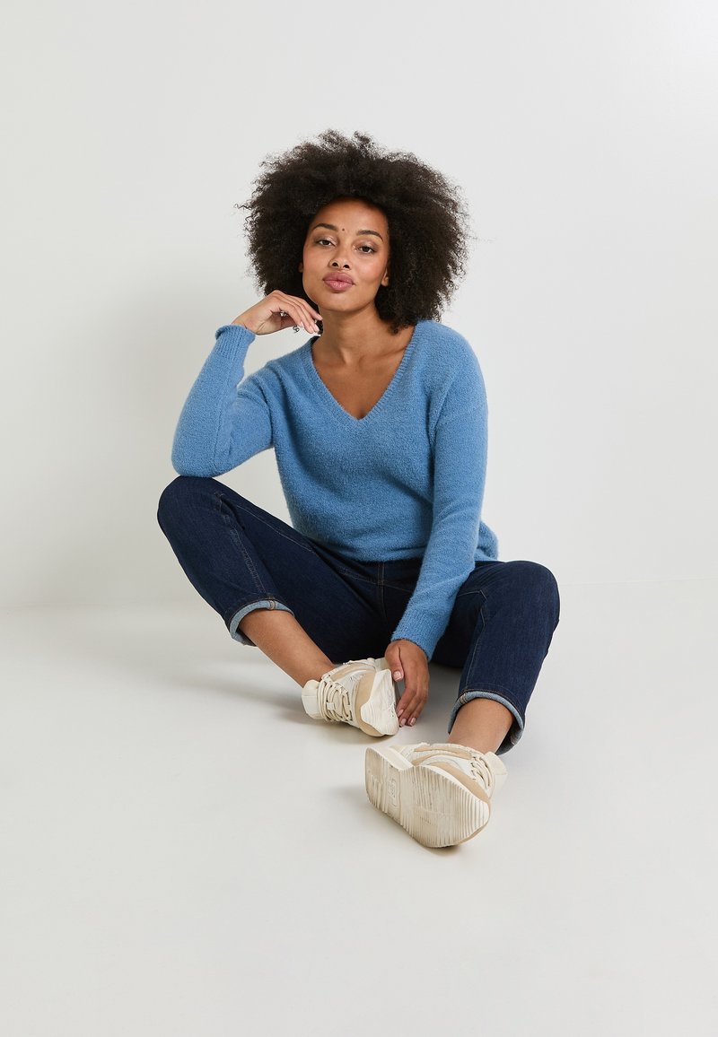 Pull matelassé femme Orvis 1/4 snap boutonné bleu et jaune