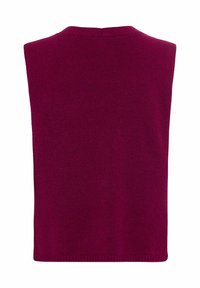 Ärmelloser Pullover in sattem Burgunderrot, mit rundem Ausschnitt und weichem Strickmuster, gerader Schnitt und geripptem Saum.