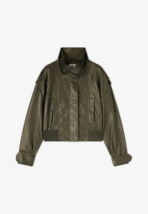 Motivi, GIUBBOTTO BOMBER CORTO CRINKLE CON COLLO ALTO - Kunstlederjacke - verde militare