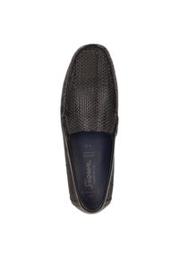 Schwarzer gewebter Schlupfschuh mit strukturiertem Obermaterial und glattem Innenfutter. Runde Zehenpartie und dezentes Logo auf der Innensohle.