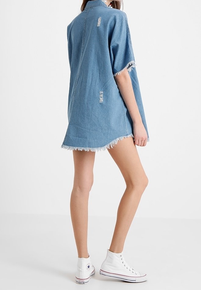 missguided oversized denim shirt dress MISSGUIDED Oversized Button Down Collared Mini Denim Shirt Dress Long Sleeve