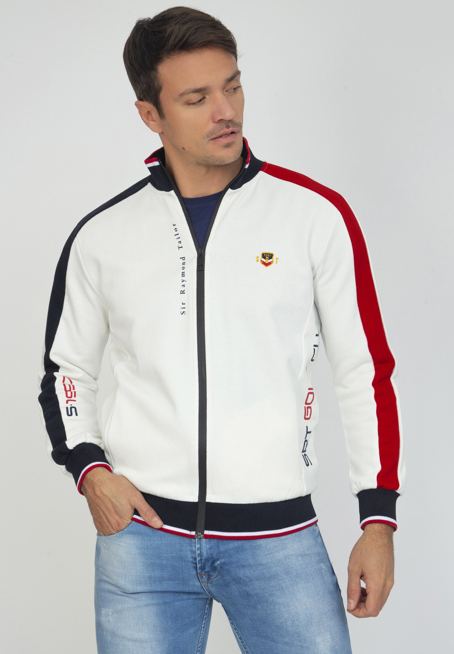 Sir Raymond Tailor Zip-up sweatshirt - ecru/white - Zalando.de