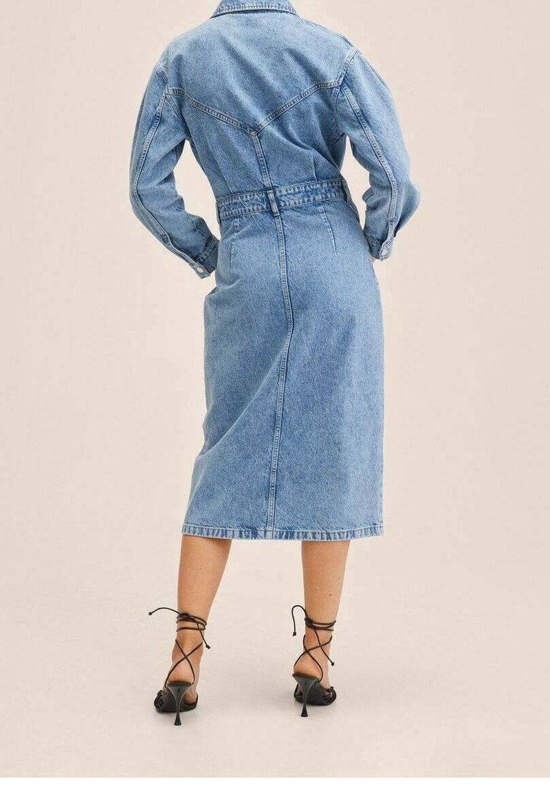 mango denim midi dress MANGO - Strapless Denim Dress Open Blue