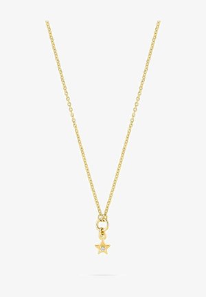 Gouden ketting met een sterpendant. De ster heeft een kleine heldere edelsteen in het midden, ontworpen met een gladde, gepolijste afwerking.