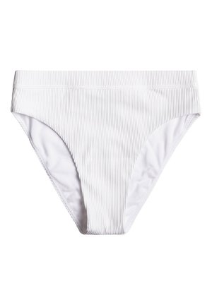 Bikini inferior blanco acanalado con un diseño sencillo y cobertura moderada, presentado sobre un fondo blanco liso.