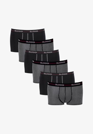 Zwarte en gestreepte boxershorts in een verpakking, met elastische taillebanden met "SLOGGI" merk; gevarieerde patronen en effen ontwerpen.