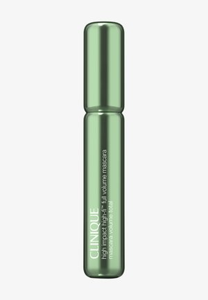 Tube de mascara cylindrique vert avec une finition brillante. L'étiquette présente du texte blanc. Le bouchon est arrondi et le tube a une texture lisse.