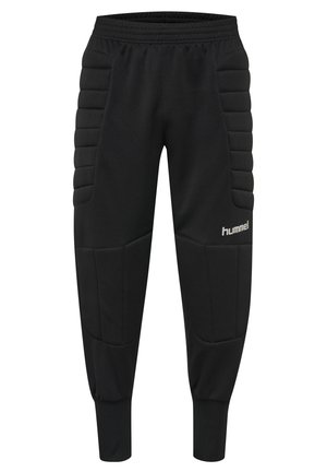 Zwarte sportbroek gemaakt van zachte stof, met gevoerde zijkanten, elastische tailleband, taps toelopende boorden en een klein logo op het onderbeen.