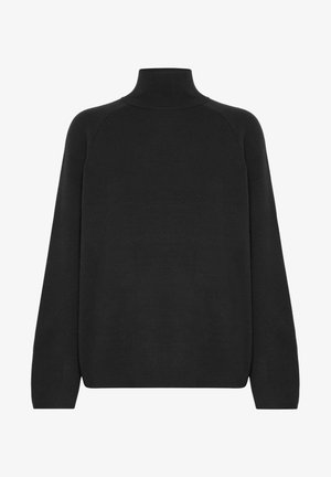 Sort turtleneck sweater i blødt strikket stof. Har lange ærmer og en afslappet pasform med ribkantede ærmer og kant. Ingen synlige mønstre.