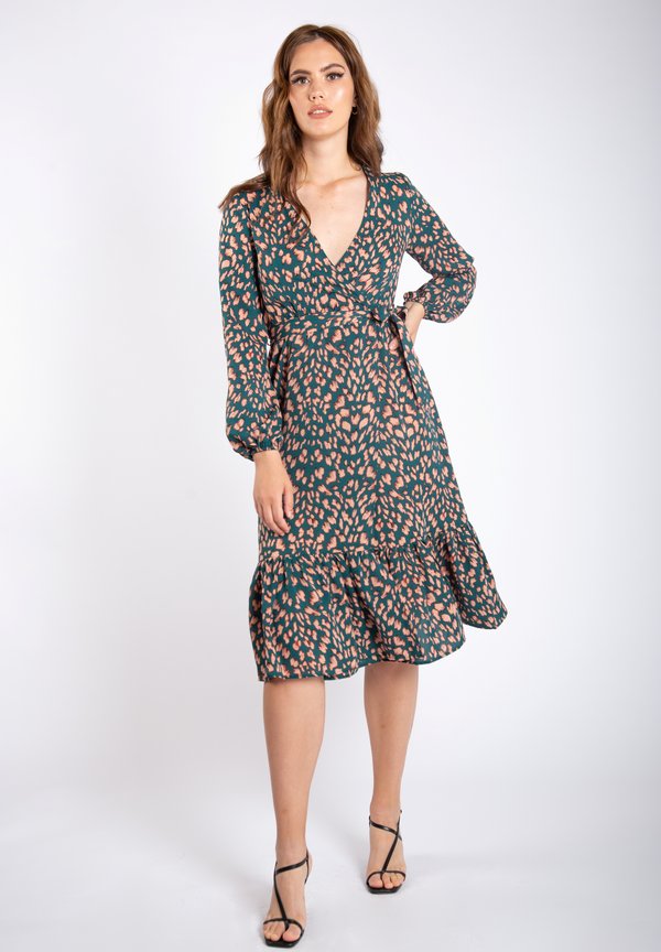 ANIMAL PRINT LONG SLEEVE SPLIT DETAIL WRAP  - Day dress