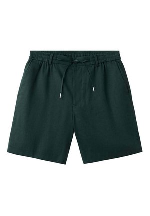 Shorts décontractés vert foncé avec taille élastique et cordon, poches latérales et coupe ample.