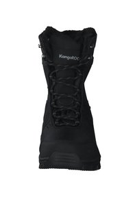 Stivale nero alto fino al ginocchio con parte superiore texturizzata, punta rinforzata, lacci frontali, morbida foderatura in pelliccia al polsino e logo sul lato.