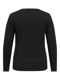 T-shirt noir à manches longues col rond, vu de dos avec un design simple et ajusté sur fond blanc uni.