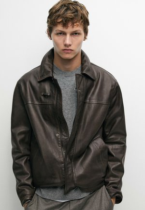 Massimo Dutti, Leather jacket - dark brown