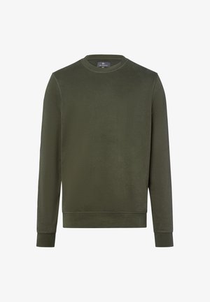 Olijfgroene sweatshirt met een ronde hals, lange mouwen en geribbelde manchetten. Gemaakt van zachte stof met minimale stiksel details.