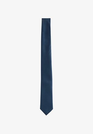 Cravate bleu marine avec un motif texturé, design effilé et pointe pointue. Fabriquée en tissu pour une finition lisse. Longueur standard pour les vêtements formels.