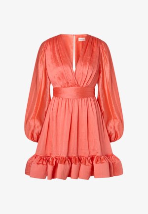 Malina, JADIE VNECK RUFFLED MINI DRESS - Cocktail φόρεμα / Φόρεμα για πάρτι - coral
